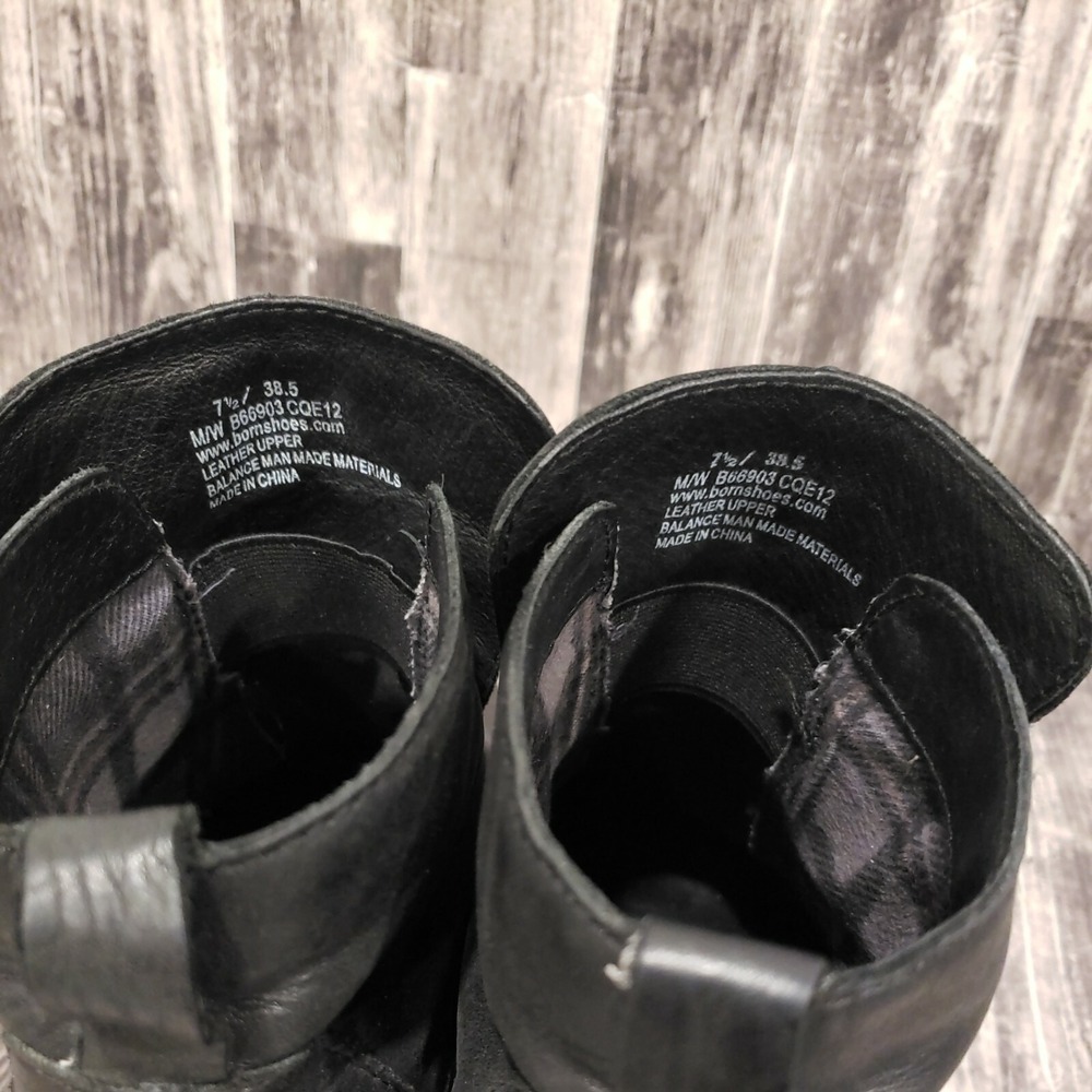 Born Black Leather Ankle Boots Women's Size 7.5 Wedge Heel Side Zip‎ - Picture 6 of 8